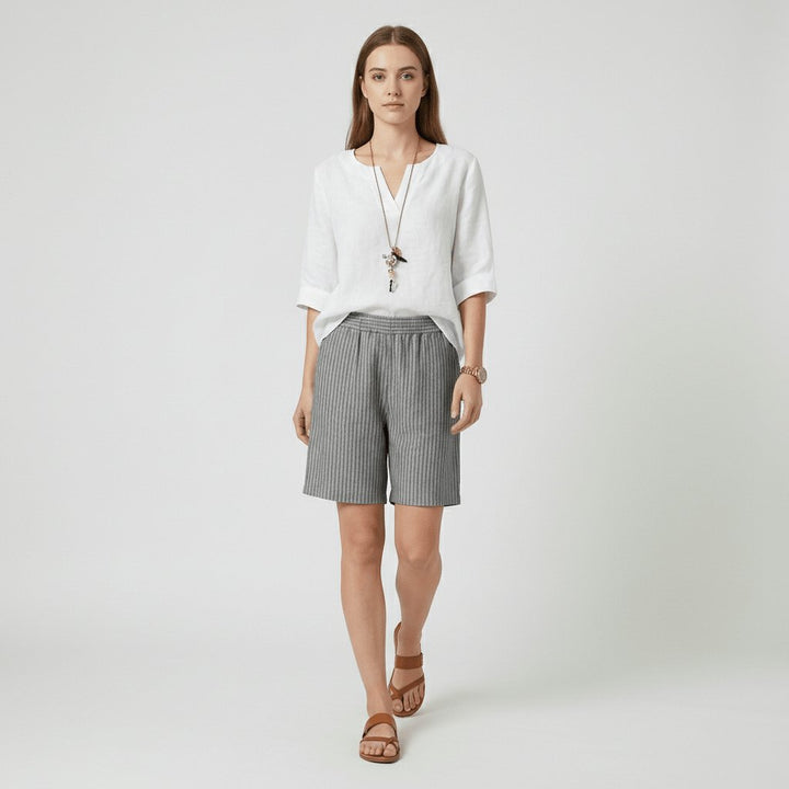Women's Relaxed-Fit Elastic-Waist Striped Summer Shorts
