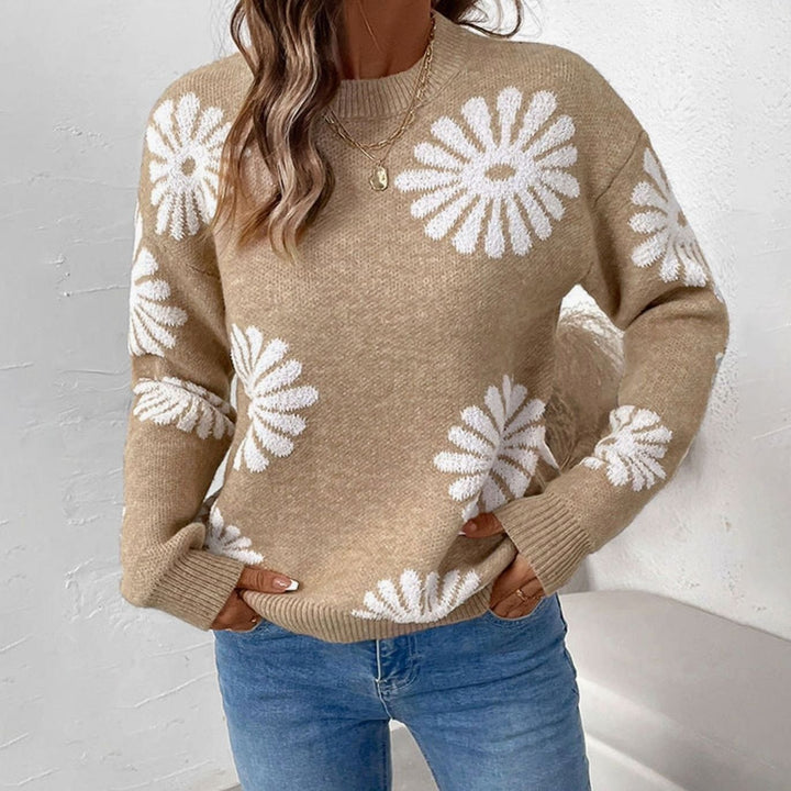 Women's Relaxed-Fit Floral Intarsia Knit Round-Neck Jumper