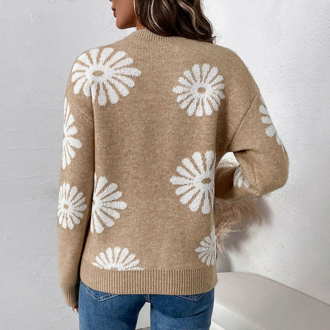 Women's Relaxed-Fit Floral Intarsia Knit Round-Neck Jumper