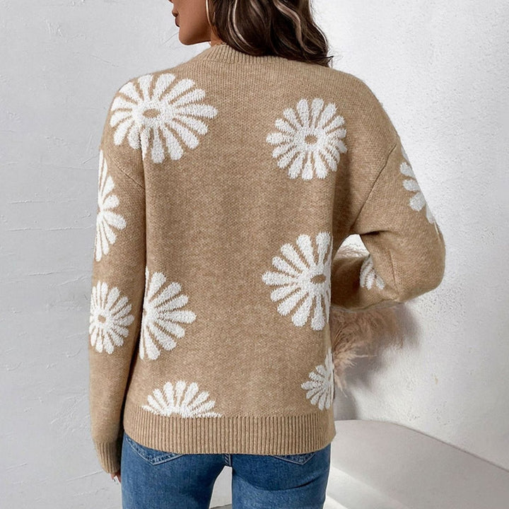 Women's Relaxed-Fit Floral Intarsia Knit Round-Neck Jumper