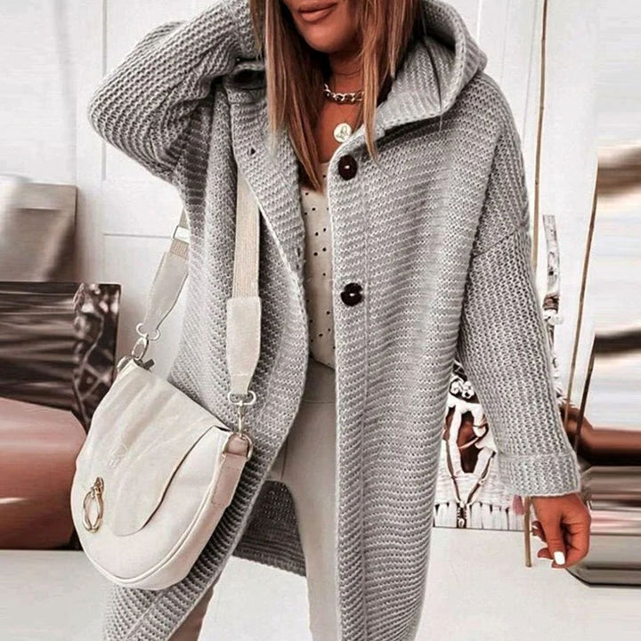 Women's Relaxed-Fit Hooded Knit Cardigan Jacket - Grey
