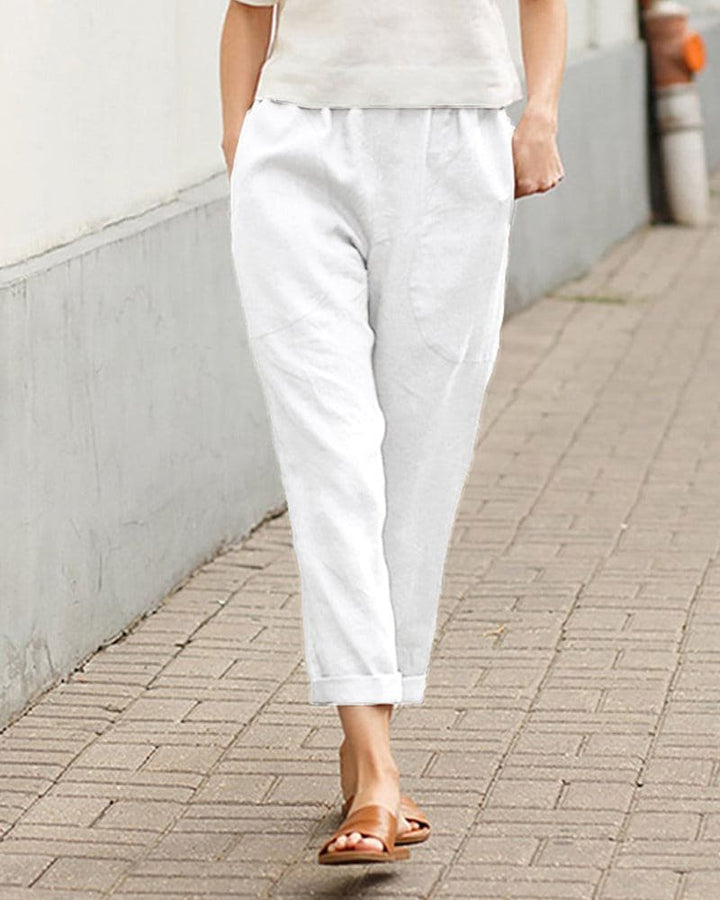 Women's Relaxed-Fit Linen Cotton Tapered Trousers - White
