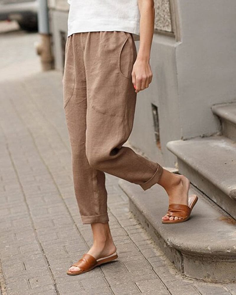 Women's Relaxed-Fit Linen Cotton Tapered Trousers