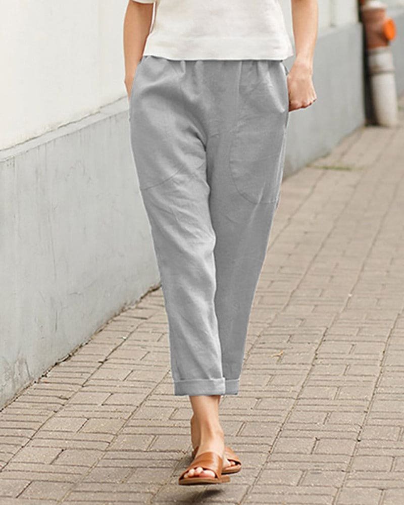Women's Relaxed-Fit Linen Cotton Tapered Trousers - Gray