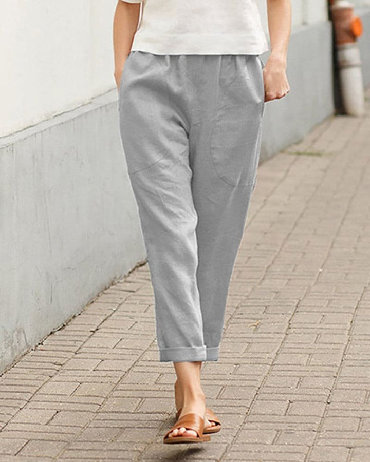 Women's Relaxed-Fit Linen Cotton Tapered Trousers - Gray