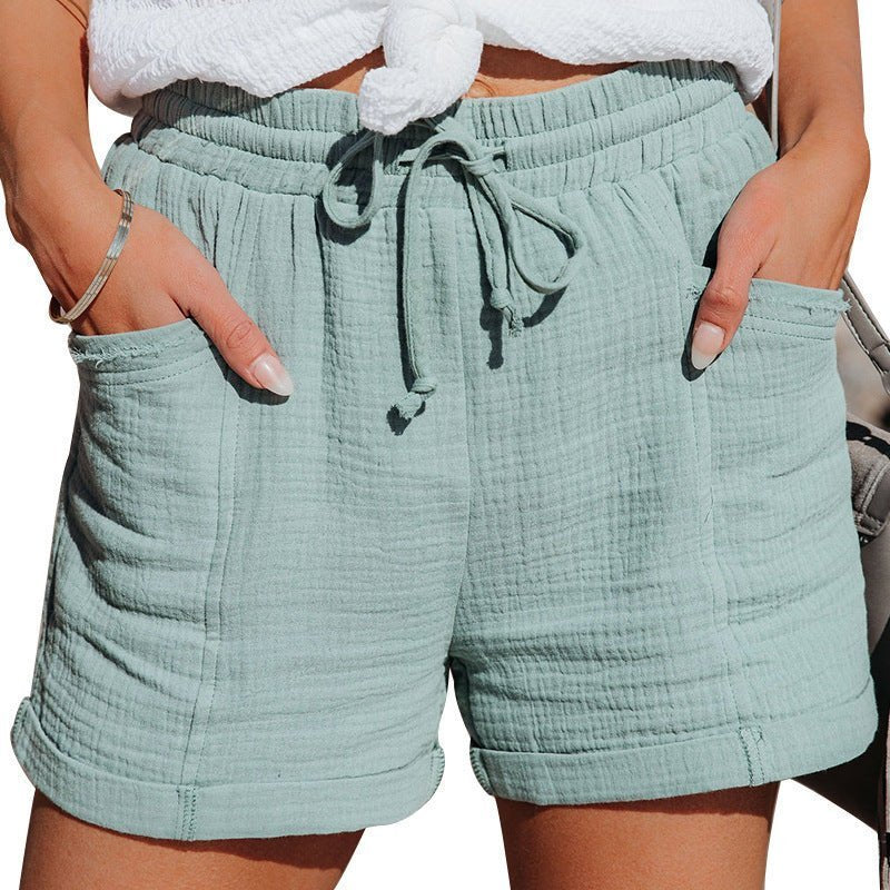 Women's Relaxed-Fit Linen Drawstring Shorts - Turquoise
