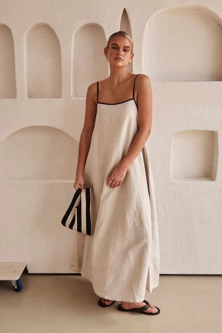 Women's Relaxed-Fit Linen Maxi Dress with Adjustable Straps