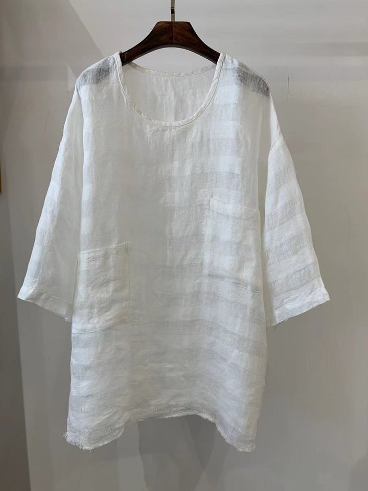 Women's Relaxed-Fit Linen Three-Quarter Sleeve Patch Pocket Tunic - 1