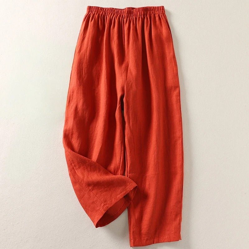 Women's Relaxed-Fit Linen Wide-Leg Trousers - Orange