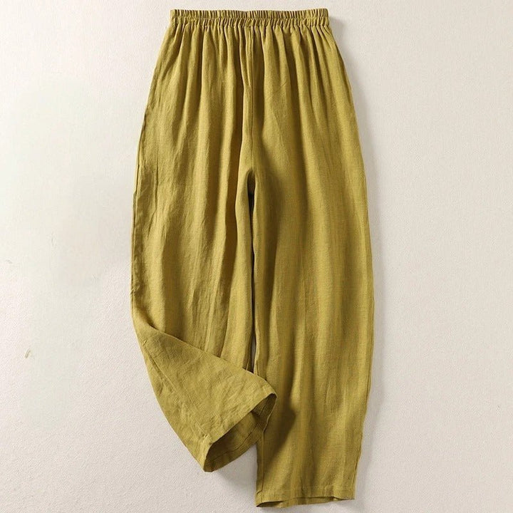 Women's Relaxed-Fit Linen Wide-Leg Trousers - Olive