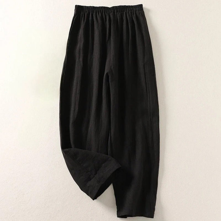 Women's Relaxed-Fit Linen Wide-Leg Trousers - Black