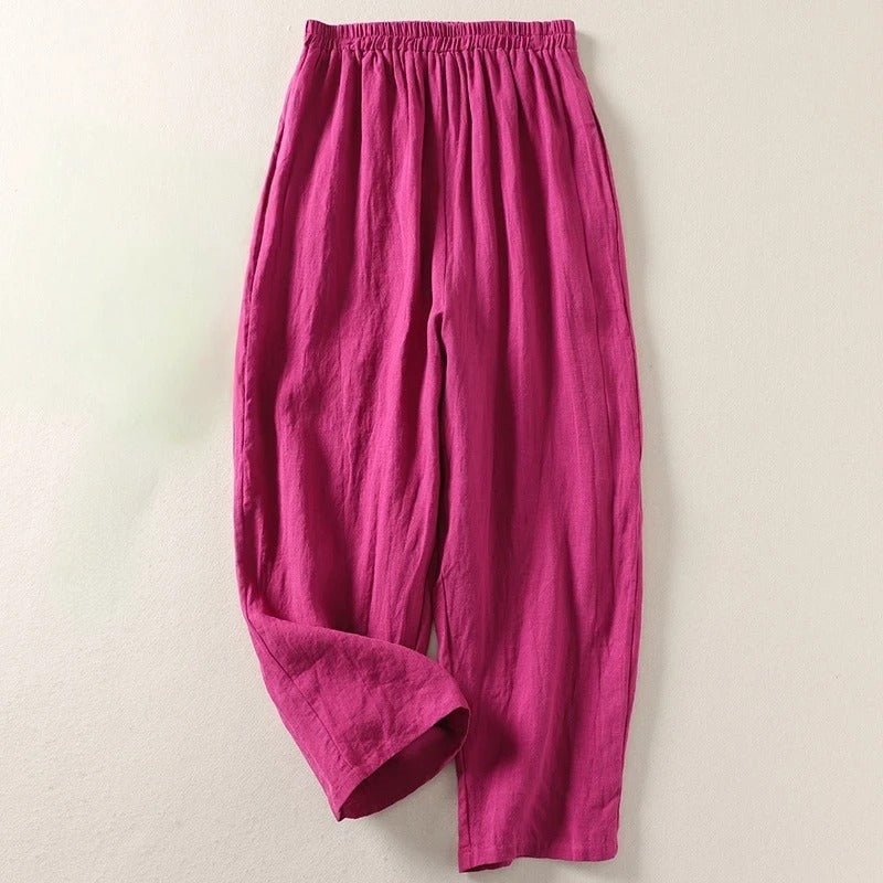 Women's Relaxed-Fit Linen Wide-Leg Trousers - Pink