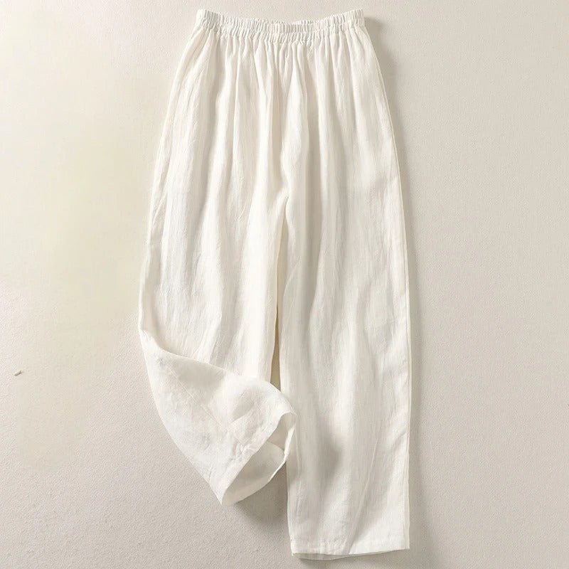Women's Relaxed-Fit Linen Wide-Leg Trousers - White