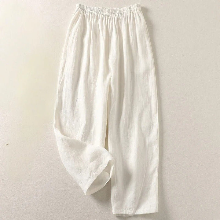 Women's Relaxed-Fit Linen Wide-Leg Trousers - White