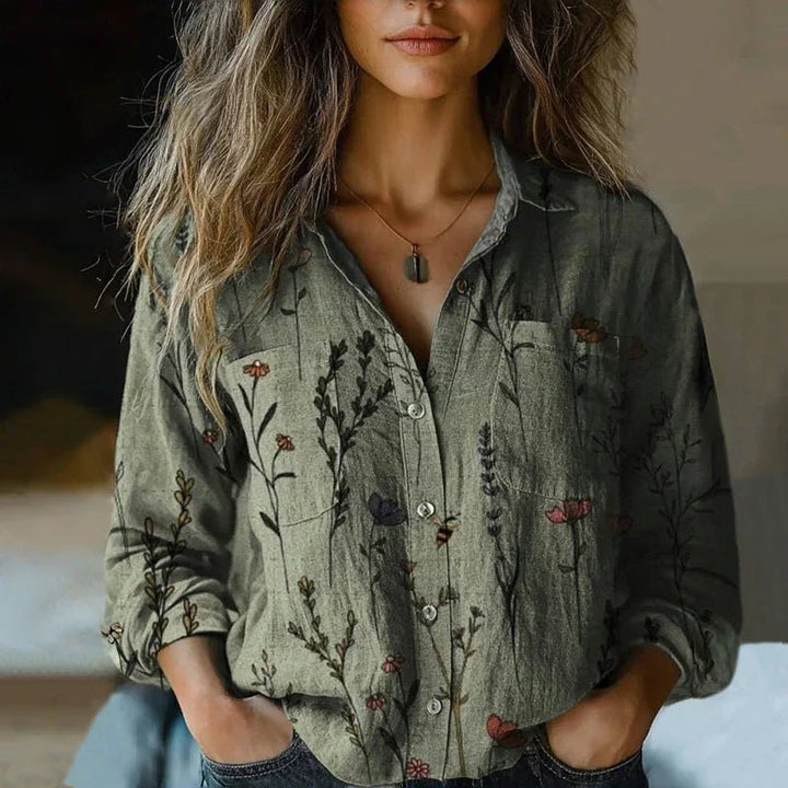 Women's Relaxed-Fit Long-Sleeve Paisley Print Bohemian Shirt - Green