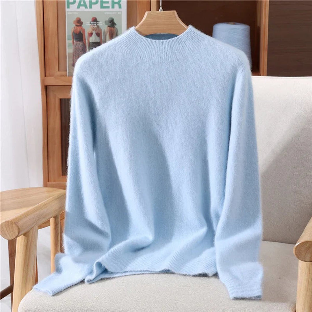 Women's Relaxed Fit Mock Neck Cashmere Soft Knit Jumper - Blue