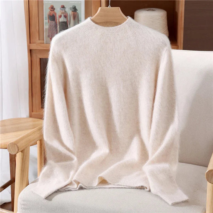 Women's Relaxed Fit Mock Neck Cashmere Soft Knit Jumper - Cream