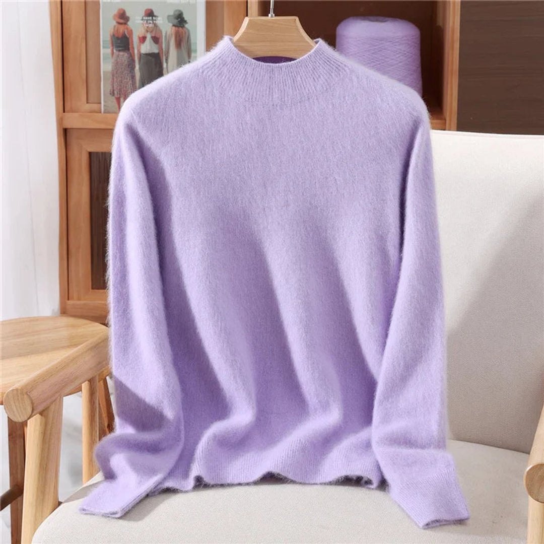 Women's Relaxed Fit Mock Neck Cashmere Soft Knit Jumper - Lavender Purple