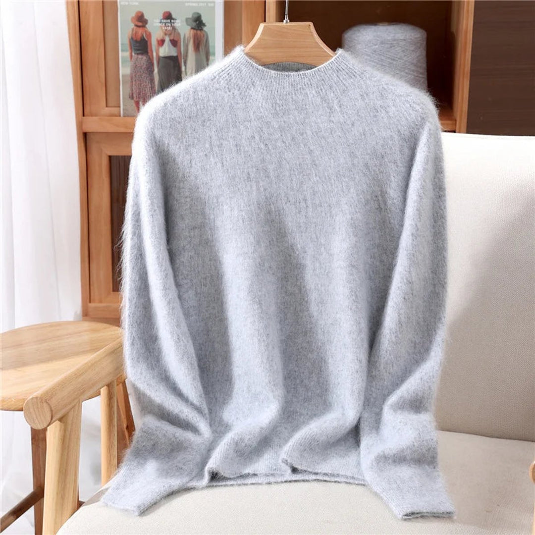 Women's Relaxed Fit Mock Neck Cashmere Soft Knit Jumper - Grey