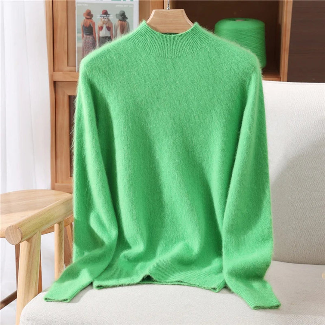 Women's Relaxed Fit Mock Neck Cashmere Soft Knit Jumper - Green
