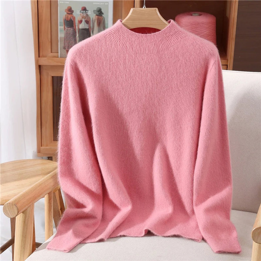 Women's Relaxed Fit Mock Neck Cashmere Soft Knit Jumper - Pink