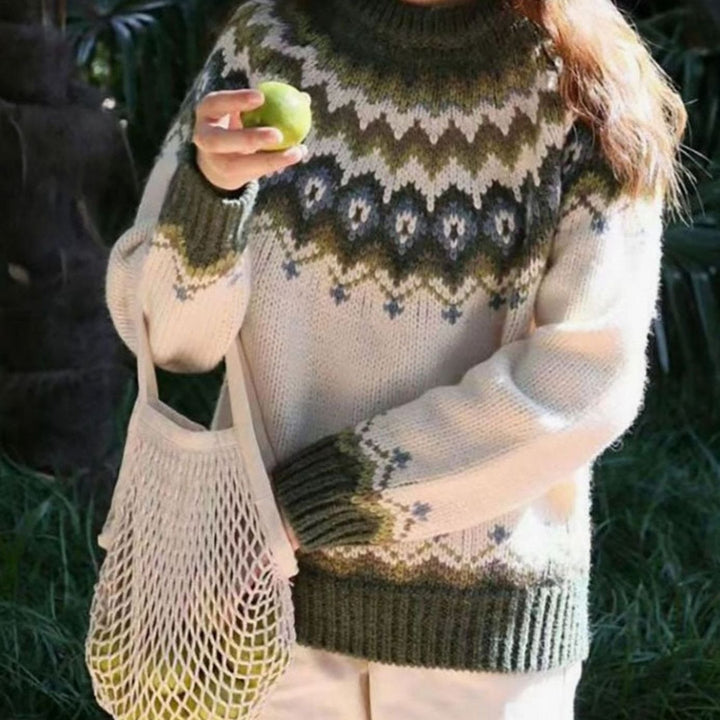 Women's Relaxed-Fit Nordic Fair Isle Pattern Sweater Jumper - Green