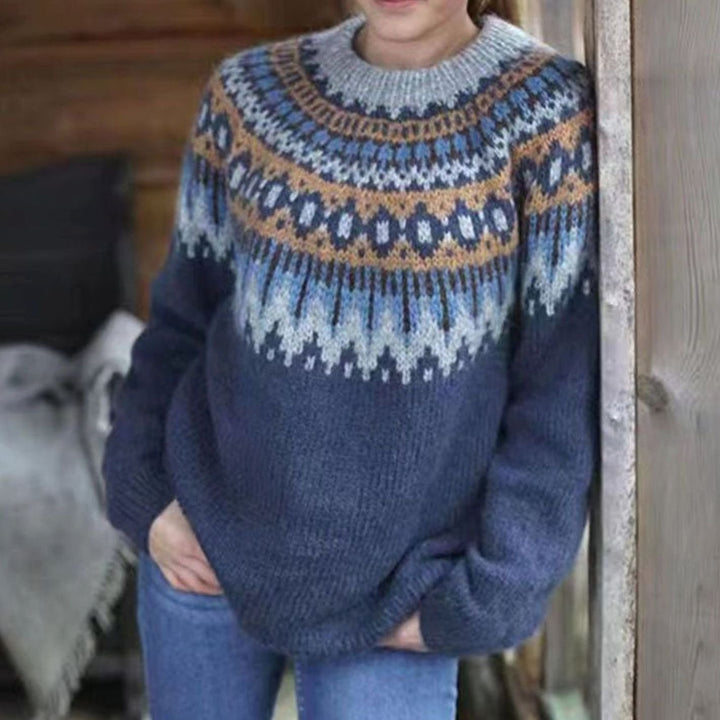 Women's Relaxed-Fit Nordic Fair Isle Pattern Sweater Jumper - Grey