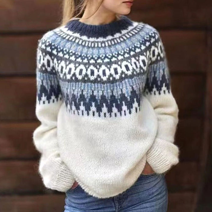 Women's Relaxed-Fit Nordic Fair Isle Pattern Sweater Jumper - White