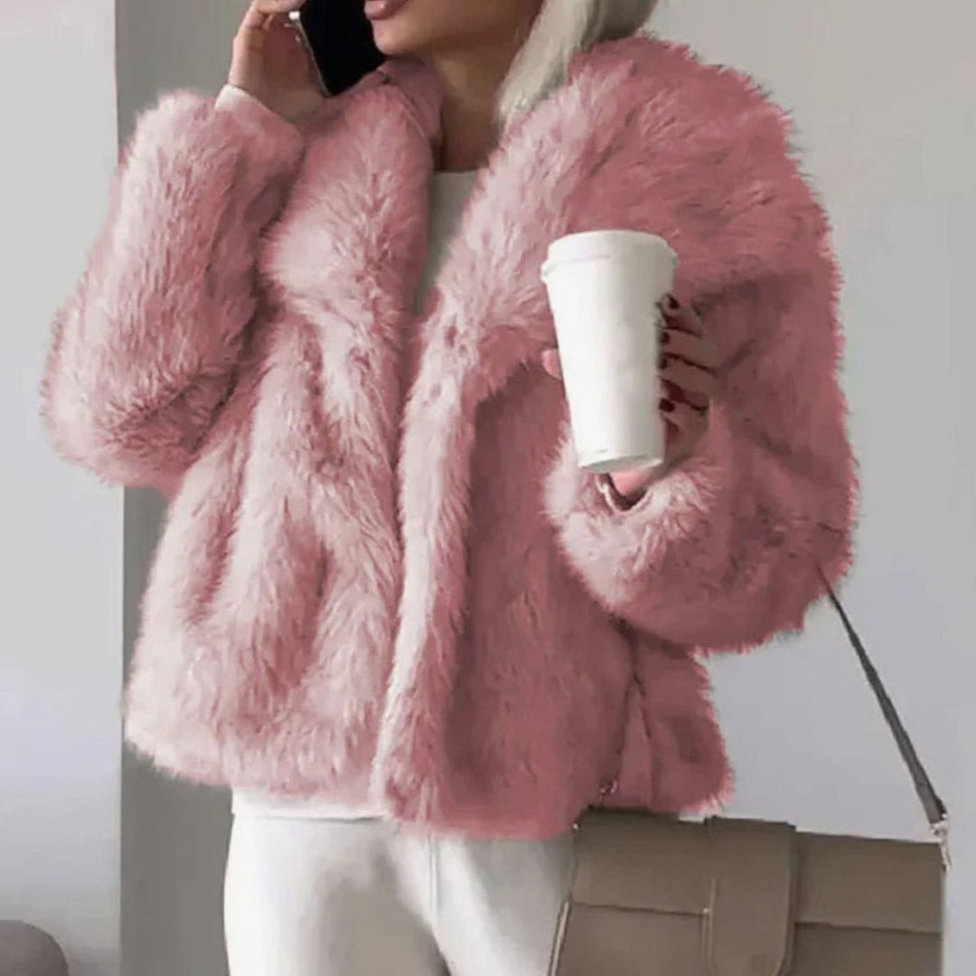 Women's Relaxed Fit Open Front Faux Fur Jacket - Pink