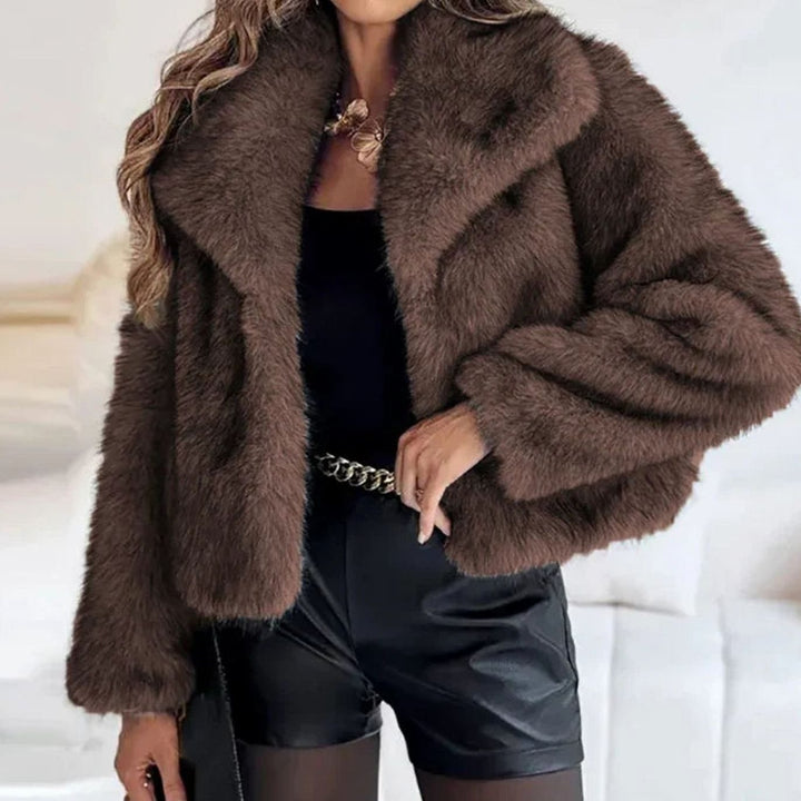 Women's Relaxed Fit Open Front Faux Fur Jacket - Brown