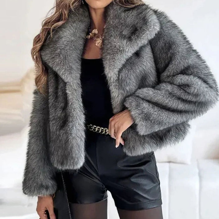 Women's Relaxed Fit Open Front Faux Fur Jacket - Dark Grey