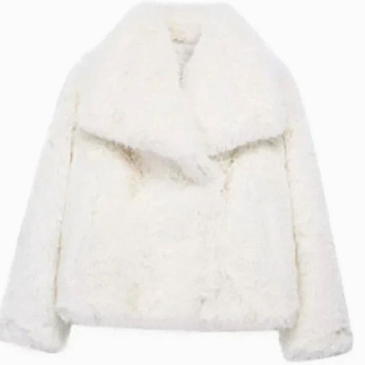 Women's Relaxed Fit Open Front Faux Fur Jacket - White