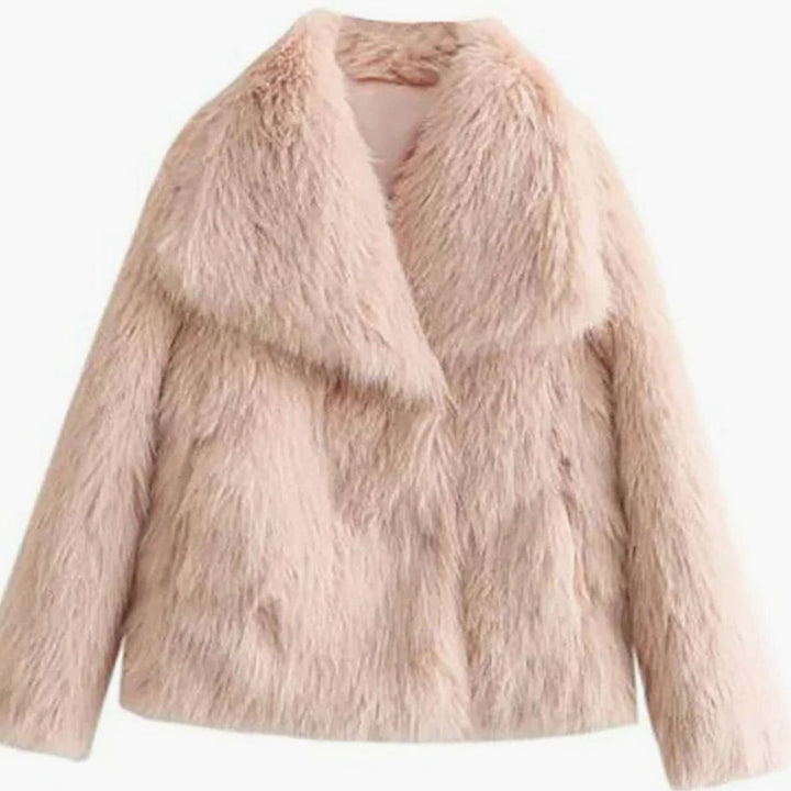 Women's Relaxed Fit Open Front Faux Fur Jacket - Light Pink
