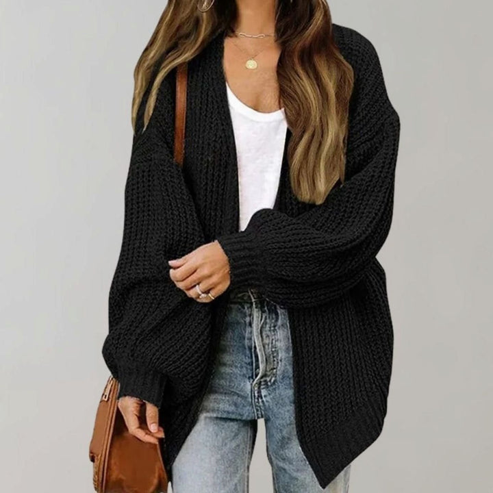 Women's Relaxed Fit Oversized Knit Open Front Cardigan - Black