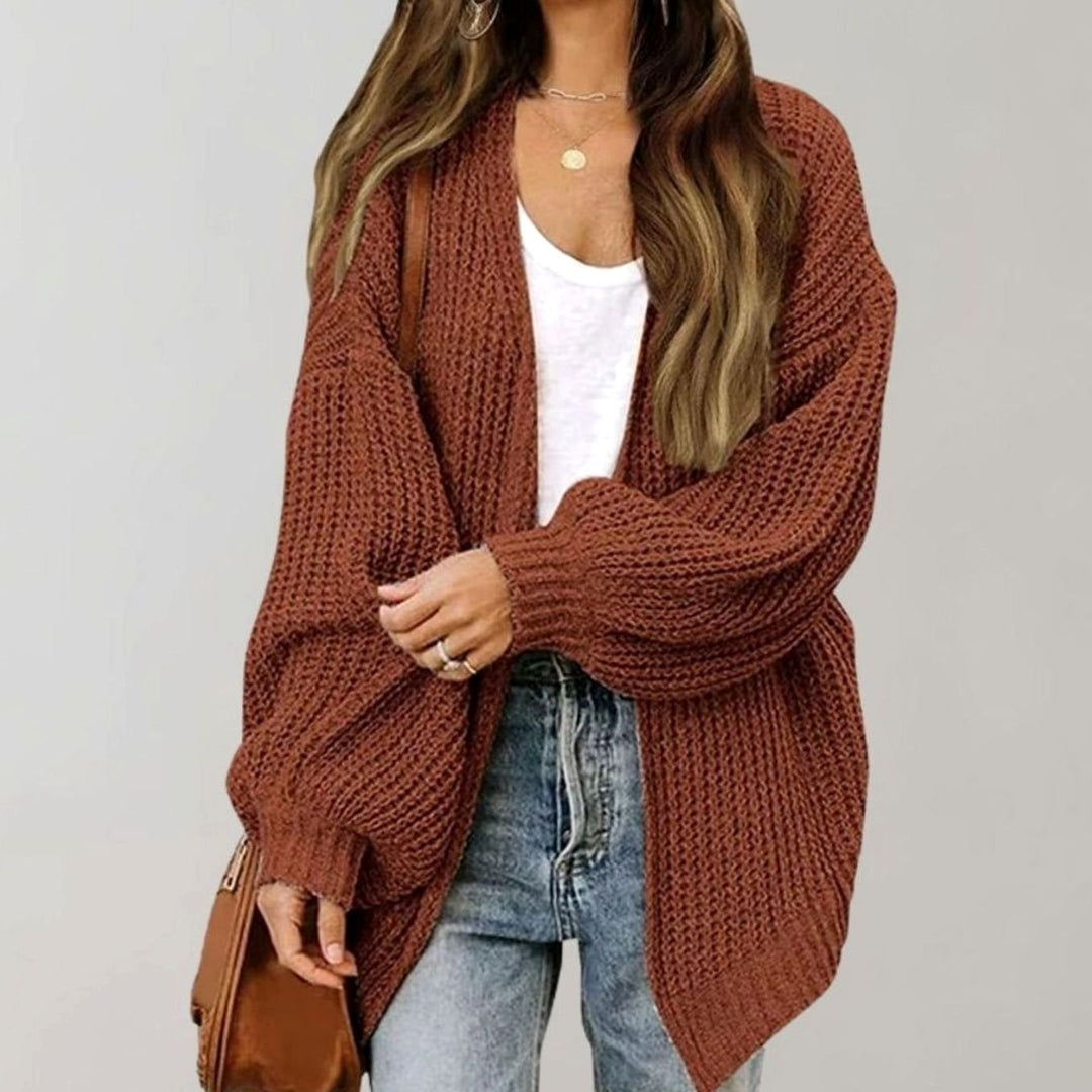 Women's Relaxed Fit Oversized Knit Open Front Cardigan - Coffee