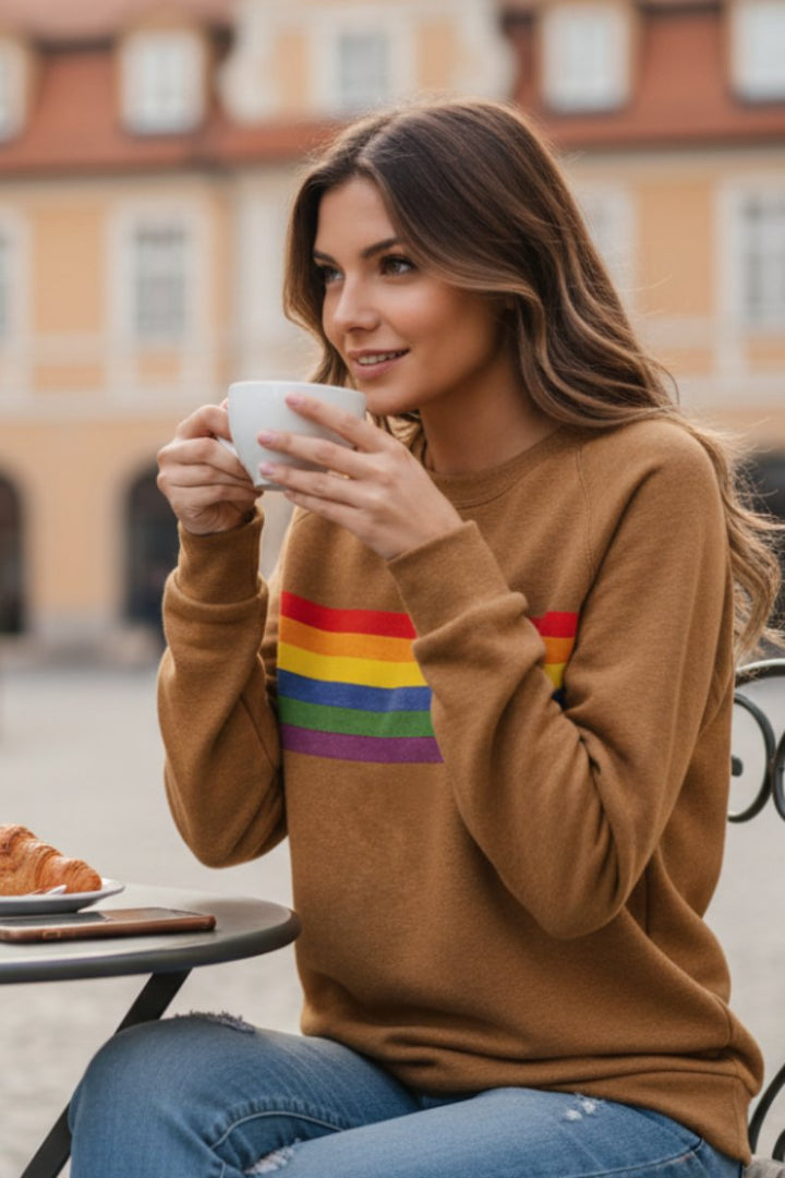 Women's Relaxed-Fit Rainbow Striped Crew-Neck Jumper