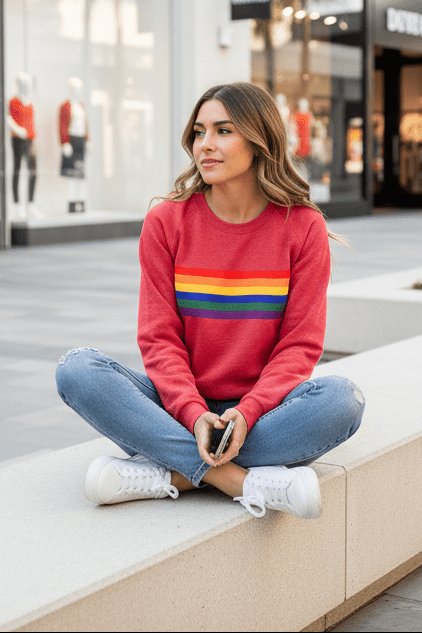 Women's Relaxed-Fit Rainbow Striped Crew-Neck Jumper