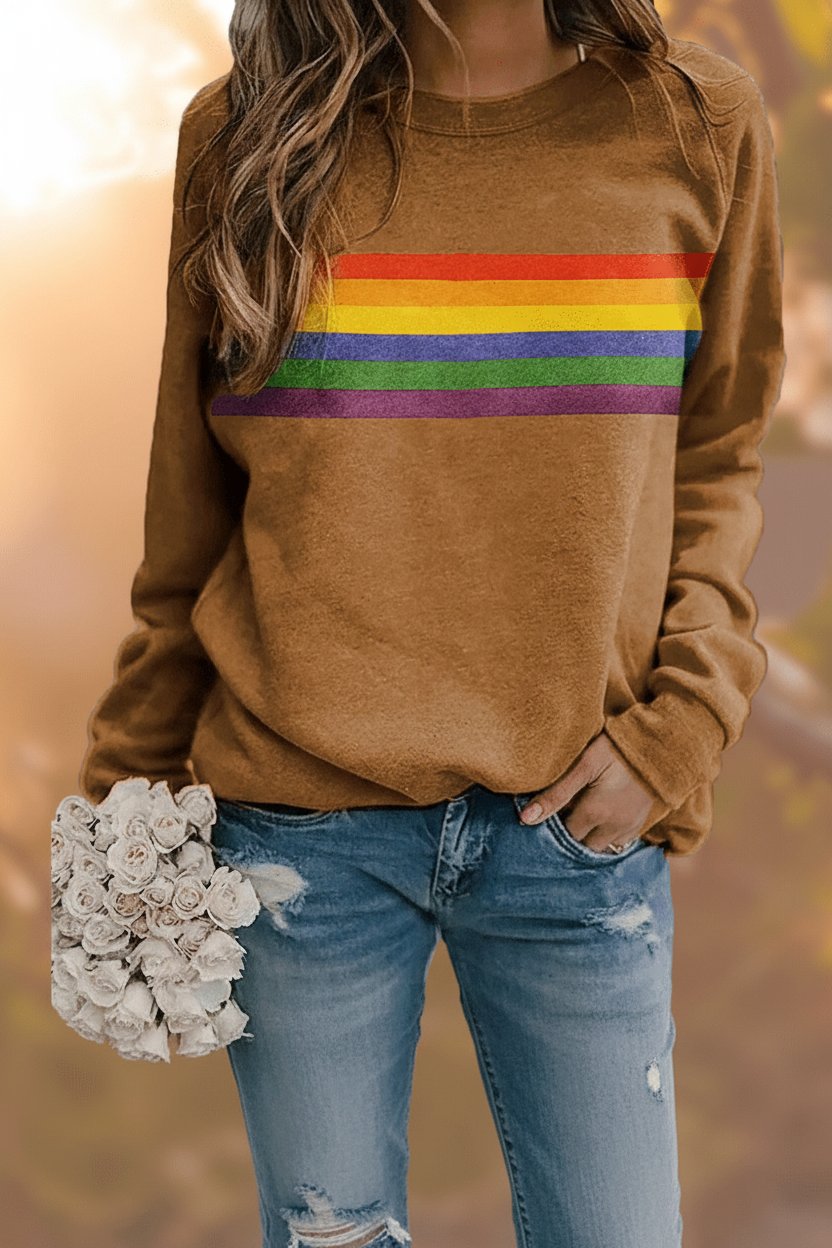 Women's Relaxed-Fit Rainbow Striped Crew-Neck Jumper - Yellow