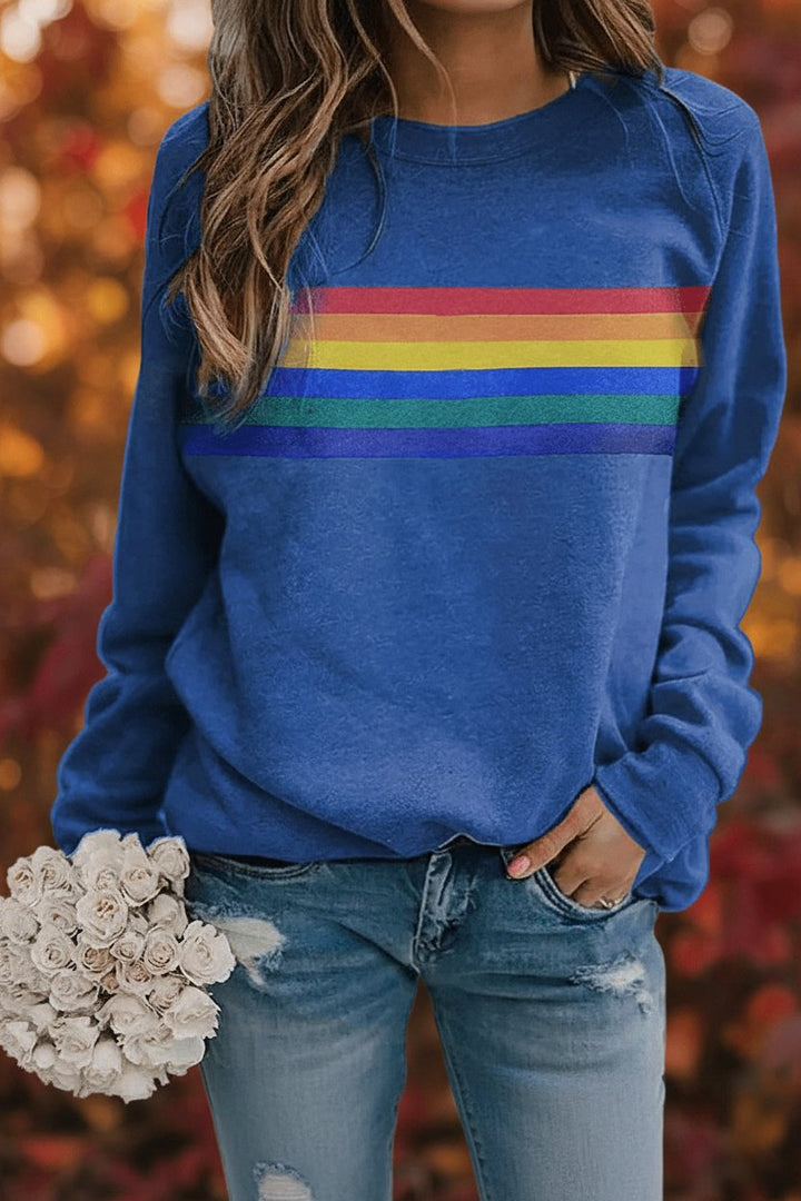 Women's Relaxed-Fit Rainbow Striped Crew-Neck Jumper - Blue