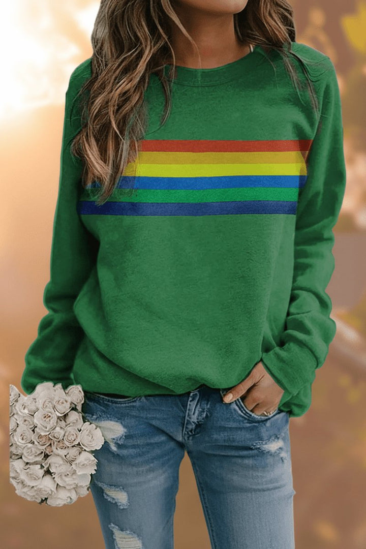 Women's Relaxed-Fit Rainbow Striped Crew-Neck Jumper