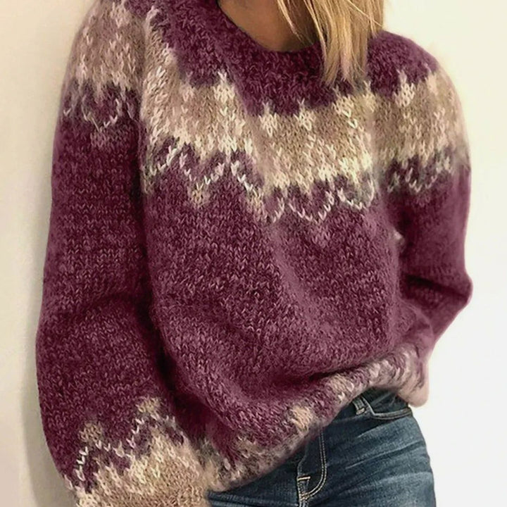 Women's Relaxed-Fit Round-Neck Casual Knit Winter Sweater - Red