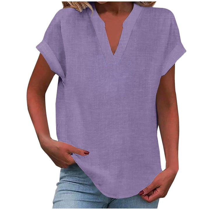 Women's Relaxed-Fit Short-Sleeve V-Neck Blouse - Light Purple