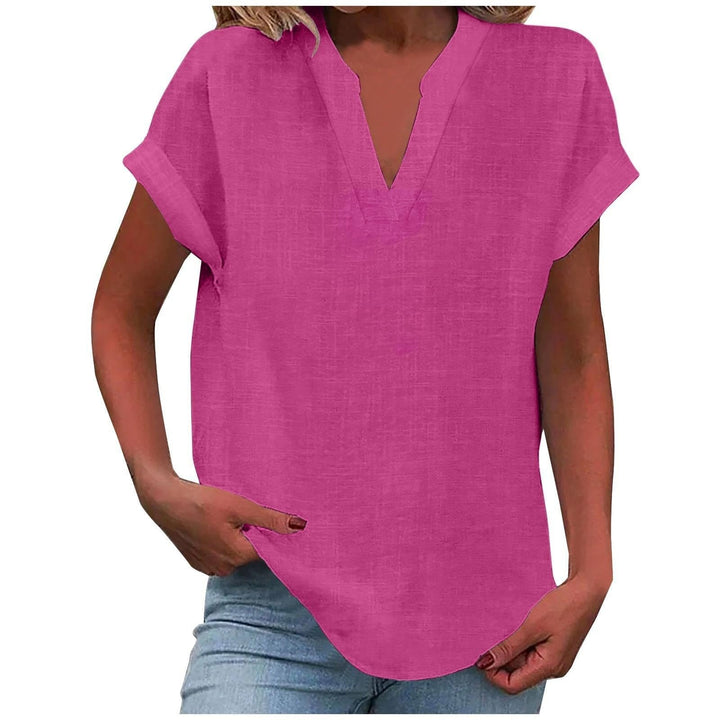 Women's Relaxed-Fit Short-Sleeve V-Neck Blouse - Bright Pink