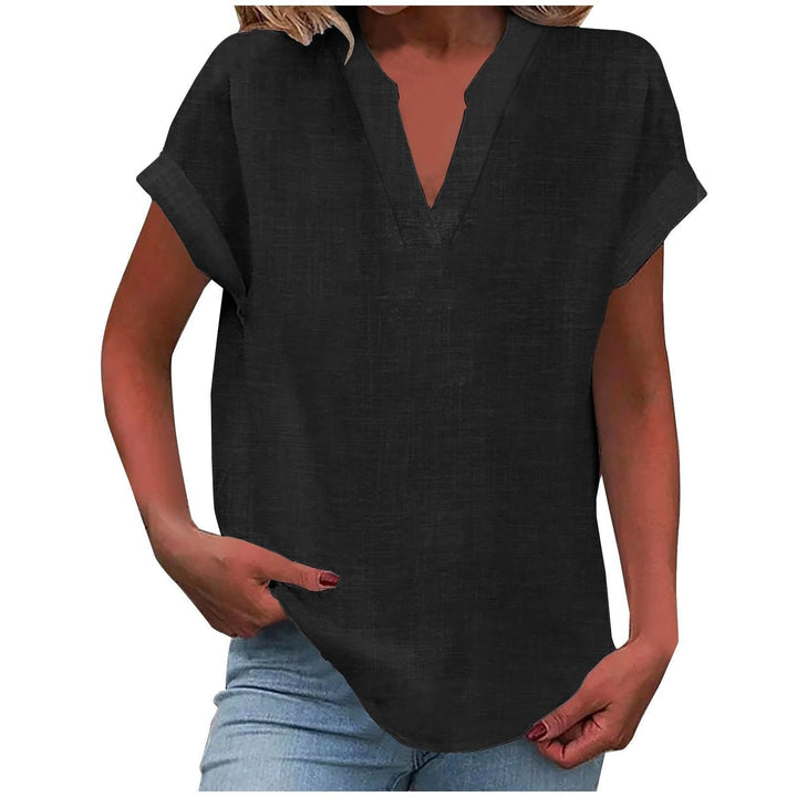 Women's Relaxed-Fit Short-Sleeve V-Neck Blouse - Black