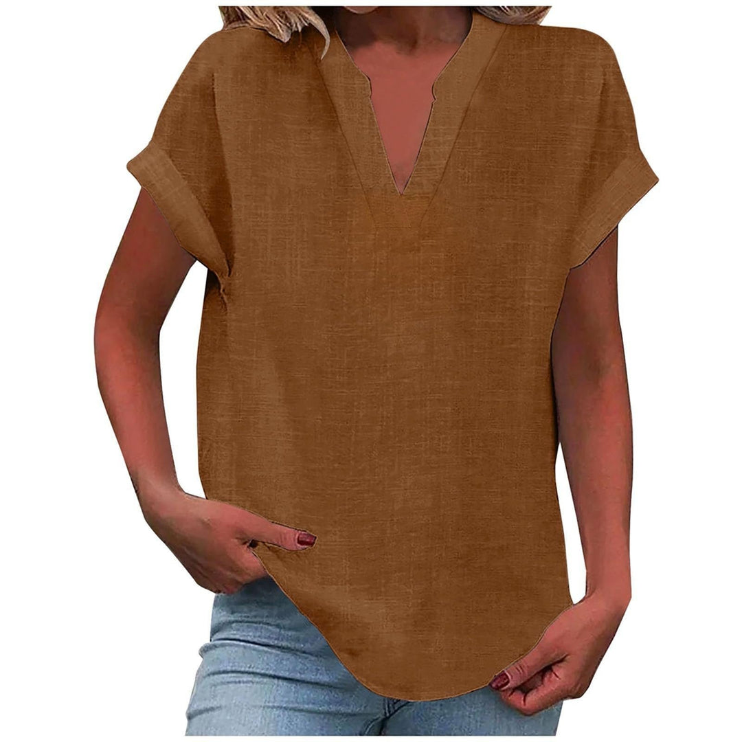 Women's Relaxed-Fit Short-Sleeve V-Neck Blouse - Brown