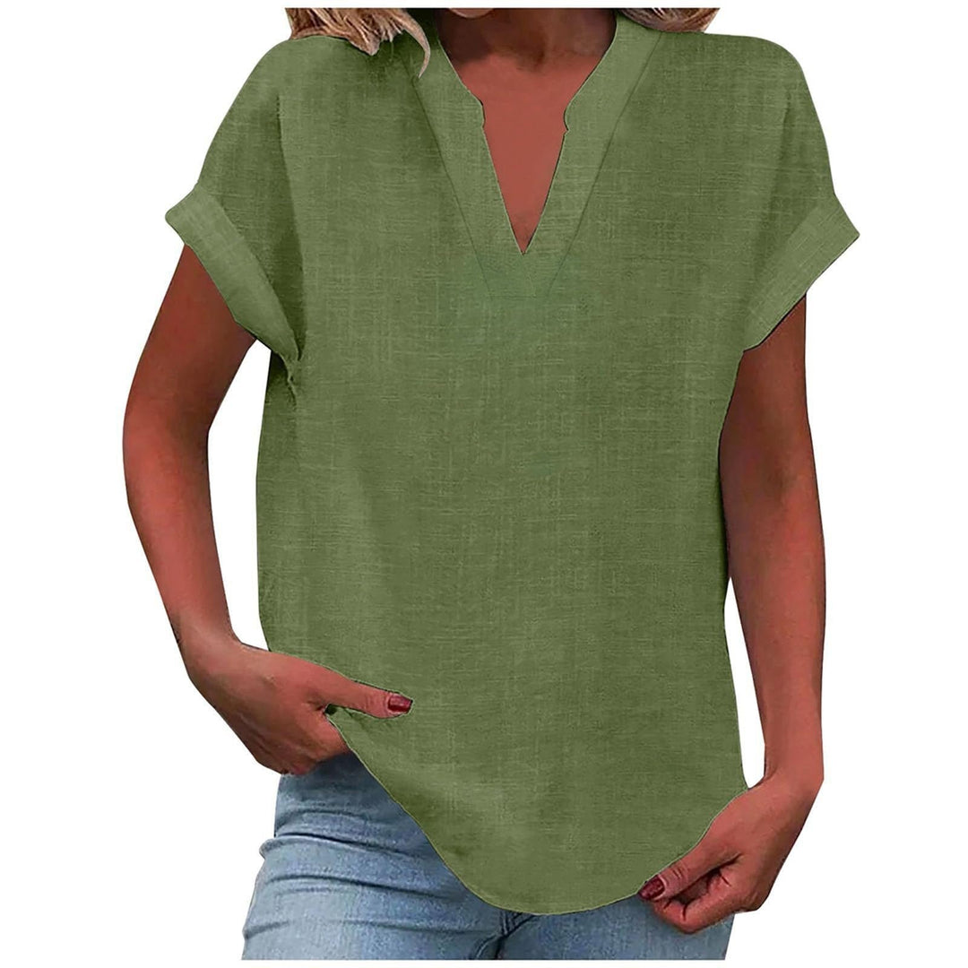 Women's Relaxed-Fit Short-Sleeve V-Neck Blouse - Army Green