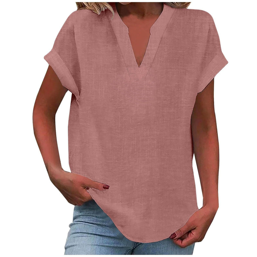 Women's Relaxed-Fit Short-Sleeve V-Neck Blouse - Pink