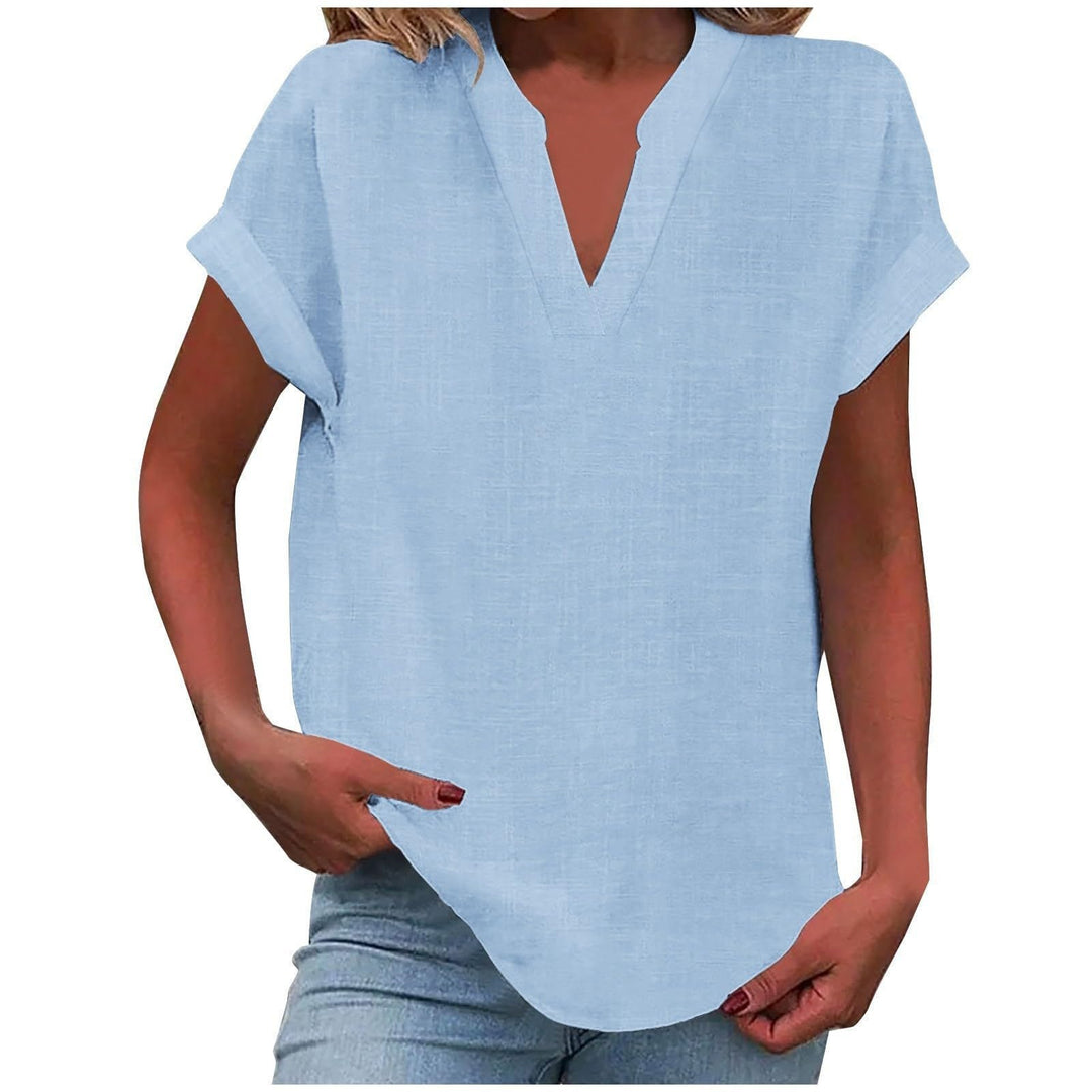 Women's Relaxed-Fit Short-Sleeve V-Neck Blouse - Sky Blue