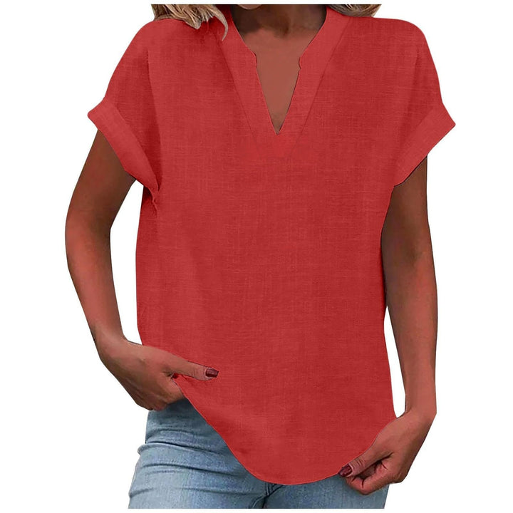 Women's Relaxed-Fit Short-Sleeve V-Neck Blouse - Red