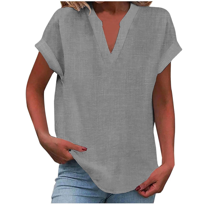 Women's Relaxed-Fit Short-Sleeve V-Neck Blouse - Light Grey